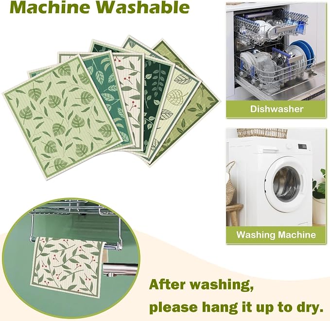 6 Packs Swedish Paper Cloths for Kitchen, Reusable Paper Towels Washable Dish - Image 5