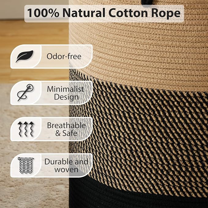 Fiona's magic 72L Large Woven Laundry Hamper, Tall Cotton Rope Storage Basket - Image 4