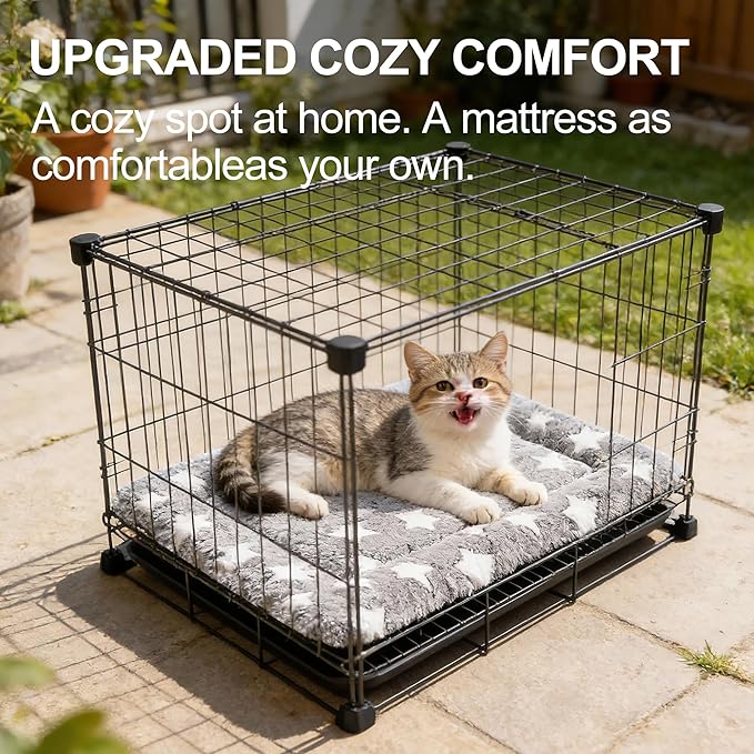 Dog Crate Mat, 4 Piece Reversible Pet Bed, Polyester, Machine Washable, Small Dogs & Cats, Rectangular, 24 x 18 x 1.3 Inches (Gray Star, 18" L x 14" W x 1.5Th)