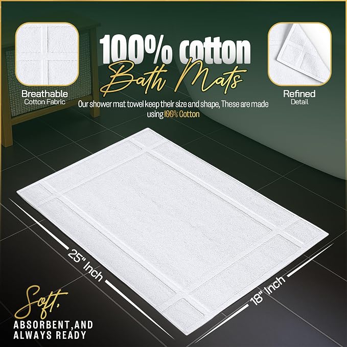 Pearl Linens Pack of 12 100% Cotton Bath Mat 18x25 inches, Soft & Absorbent - Image 2