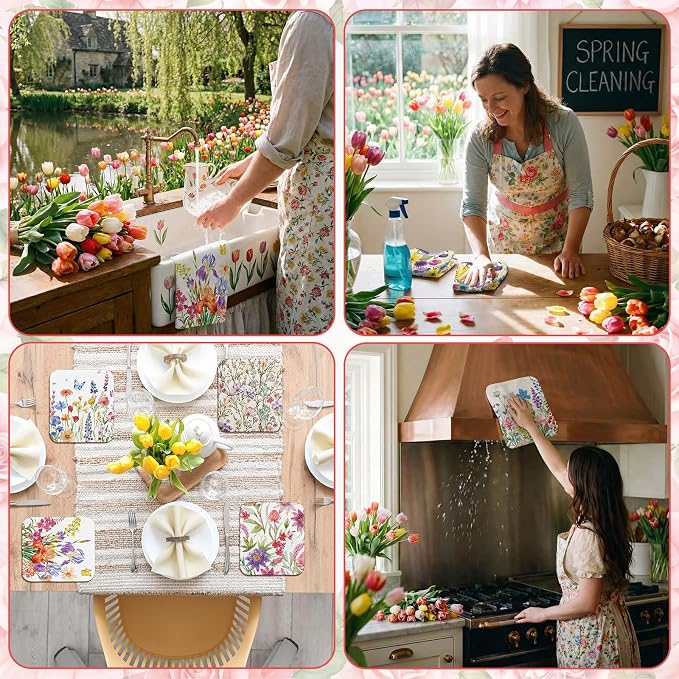Tinlade 36 Pack Wildflower Reusable Cleaning Cloths Washable Kitchen Towels - Image 8