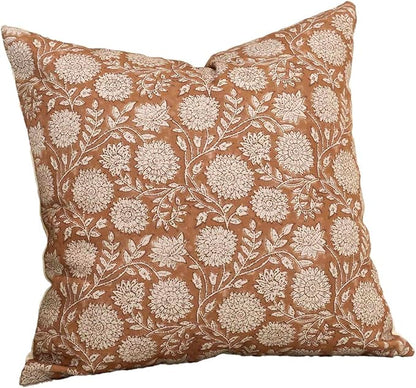 Amor Virisso Floral Throw Pillow Covers 18x18 Block Print Pillow Covers Vintage Neutral Couch Pillows for Living Room Farmhouse Decorative Accent Sofa Pillows, Brownish Orange