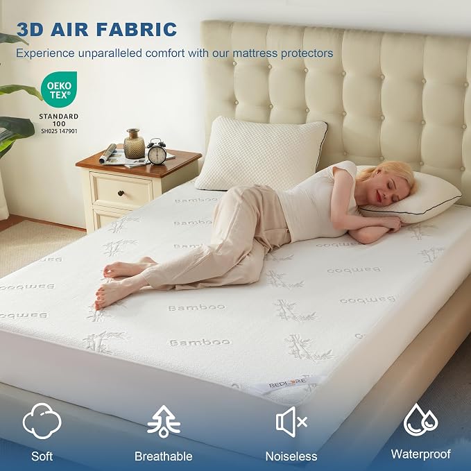Waterproof Mattress Protector, California King Size Mattress Pad Fitted 6"-18" - Image 3