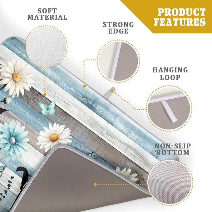 Blue White Daisy Floral Dish Drying Mat - Image 4