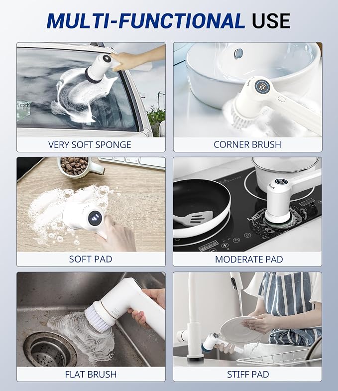 AIRSEE Cordless Electric Spin Scrubber, Handheld Power Shower Cleaner Brush - Image 3