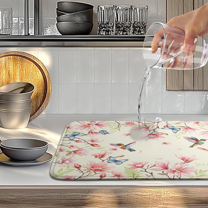 Spring Flowers Floral Dish Drying Mats Spring Summer Hummingbird Dish Mat - Image 5
