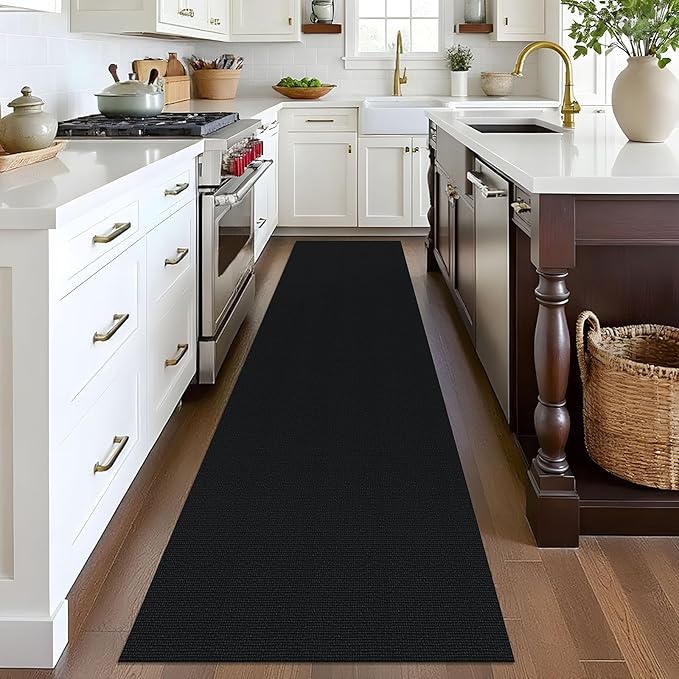 EARTHALL Washable Runner Rug 2x8 Ft Non Slip Runners for Hallways Cotton Rubber Backed Kitchen Runner Braided Indoor Floor Carpet Runners for Entryway, Hallway, Kitchen, Bedroom, Black