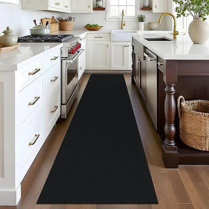 EARTHALL Washable Runner Rug 2x8 Ft Non Slip Runners for Hallways Cotton Rubber Backed Kitchen Runner Braided Indoor Floor Carpet Runners for Entryway, Hallway, Kitchen, Bedroom, Black