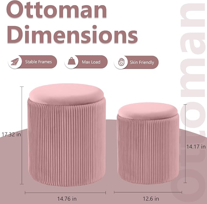 Round Ottoman with Storage Set of 2, Vanity Stool with Storage - Image 3