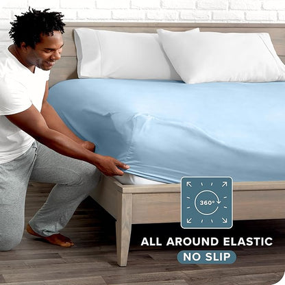 Bare Home Fitted Bottom Sheet Full XL Size - Premium 1800 Microfiber - Ultra-Soft Hotel Luxury - Deep Pocket - Durable and Long Lasting - Extra Long Fitted Sheet (Full XL, Light Blue)