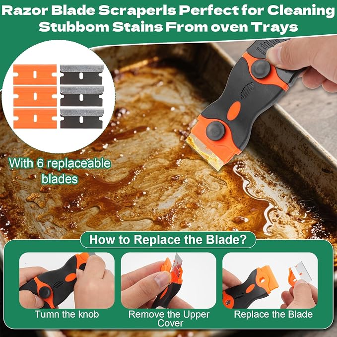 Heavy Duty Oven Cleaner Brush Kits, Include Razor Blade Scraper, Crevice - Image 3