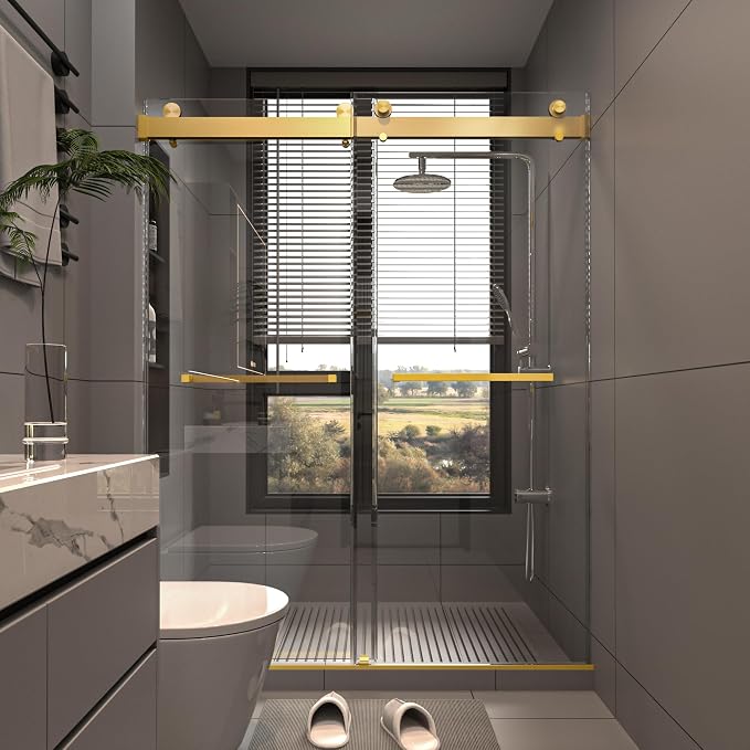 Shower Door 56–60 in W x 76 in H 3/8" Tempered Glass Double Sliding Shower Door by Relaxcabine