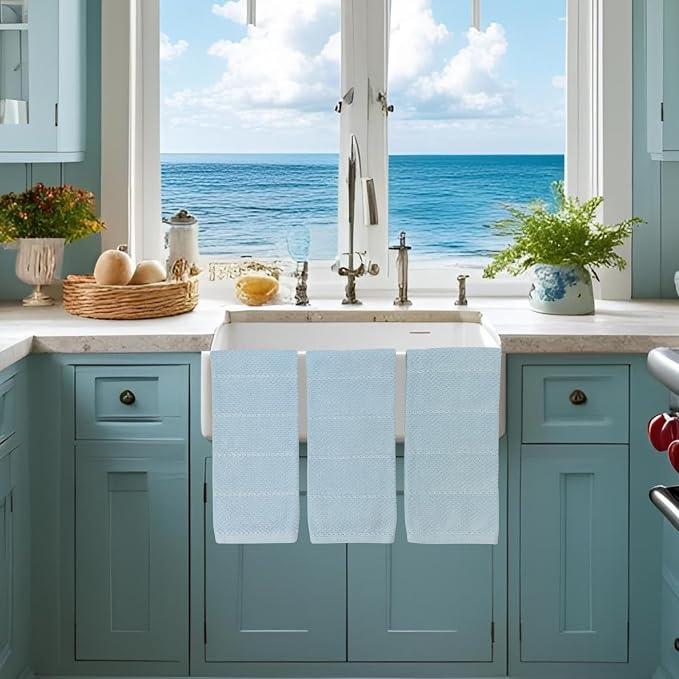 Serafina Home Coastal Sky Light Blue Kitchen Hand Dish Towels: Oversized 28" x - Image 3