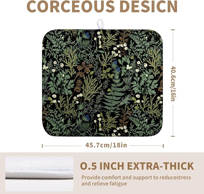 Dish Drying Mat for Kitchen Counter Vintage Green Plant Fern Leaves Floral - Image 2