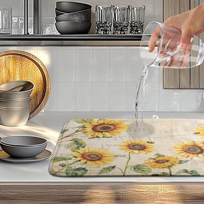 Spring Summer Dish Drying Mat Sunflower Kitchen Dish Drying Pad Absorbent - Image 5