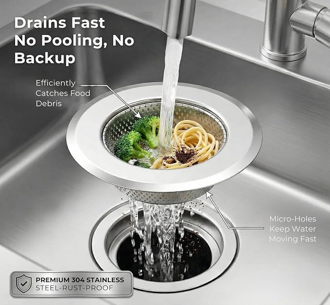 Helect 3-Pack Kitchen Sink Strainer, Stainless Steel Drain Filter - Image 3