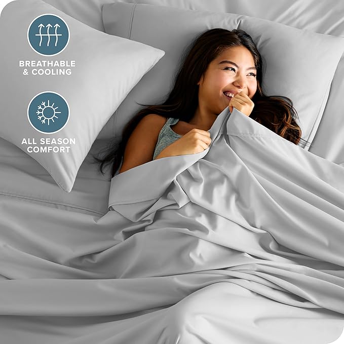 Bare Home Split Head Flex King Sheet Set - 1800 Ultra-Soft Microfiber Bed Sheets - Double Brushed - Deep Pockets - Easy Fit - 4 Piece Set - FlexTop King Bedding (Split Head Flex King, Cloud Grey)