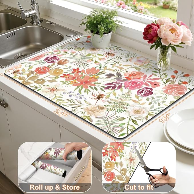 LOKHOM Dish Drying Mat for Kitchen Counter, Dish Drainer Rack Mat for Kitchen - Image 2