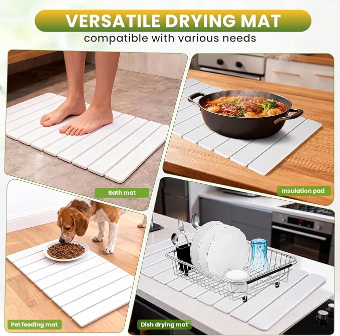 Stone Dish Drying Mat for Kitchen Counter, Super Absorbent Diatomaceous Earth - Image 7