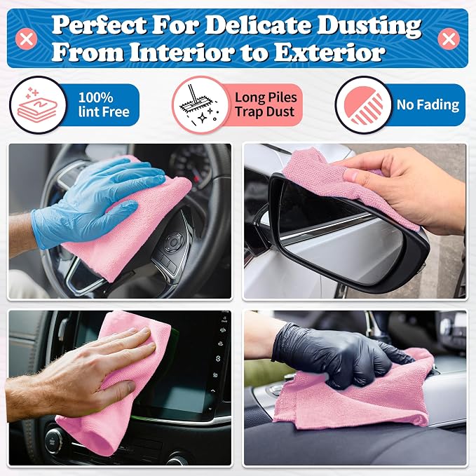 FIXSMITH Microfiber Cleaning Cloth, Shop Towels Bulk, 24 Pack Pink Microfiber - Image 3