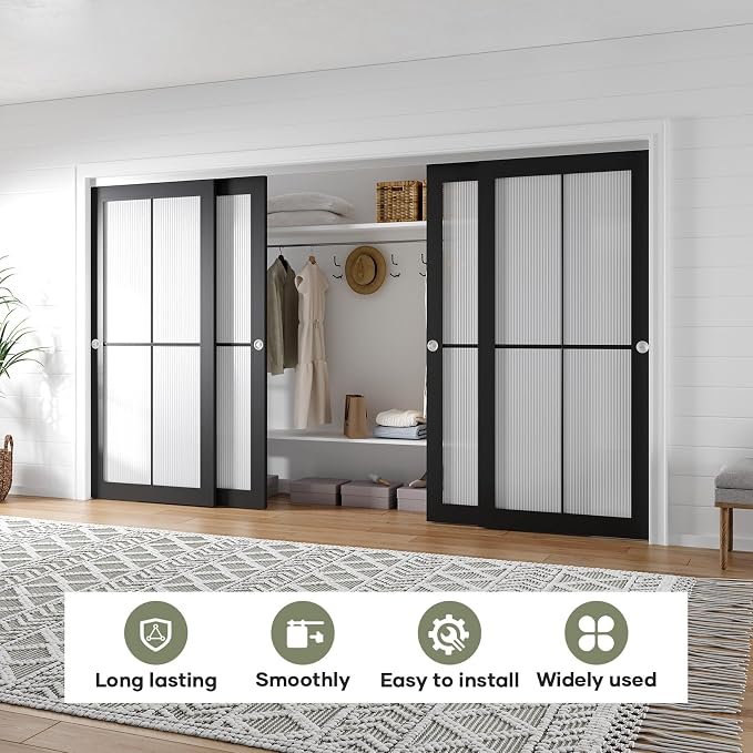 EaseLife 12FT/144in Bypass Double Sliding Pocket Door Hardware Kit, Commercial - Image 2