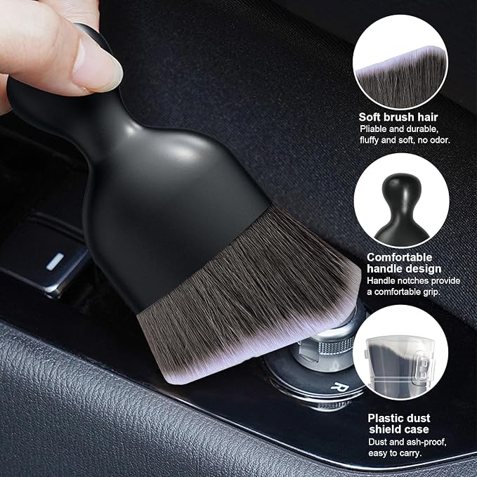 Ziciner Car Detailing Brush, Curved Soft Bristles Auto Removal Dust Collectors - Image 3