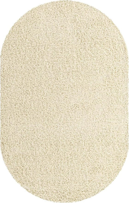 Unique Loom Solid Shag Collection Area Rug (5' 1" x 8' Oval, Pure Ivory)