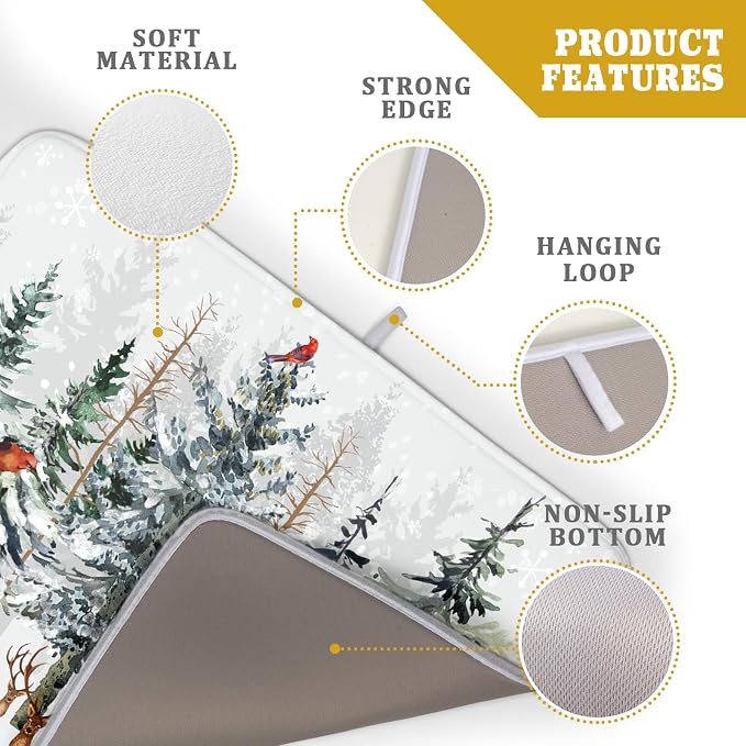 Pine Tree Dish Drying Mat for Kitchen Counter 18x24 Inch Forest Deer Absorbent - Image 4