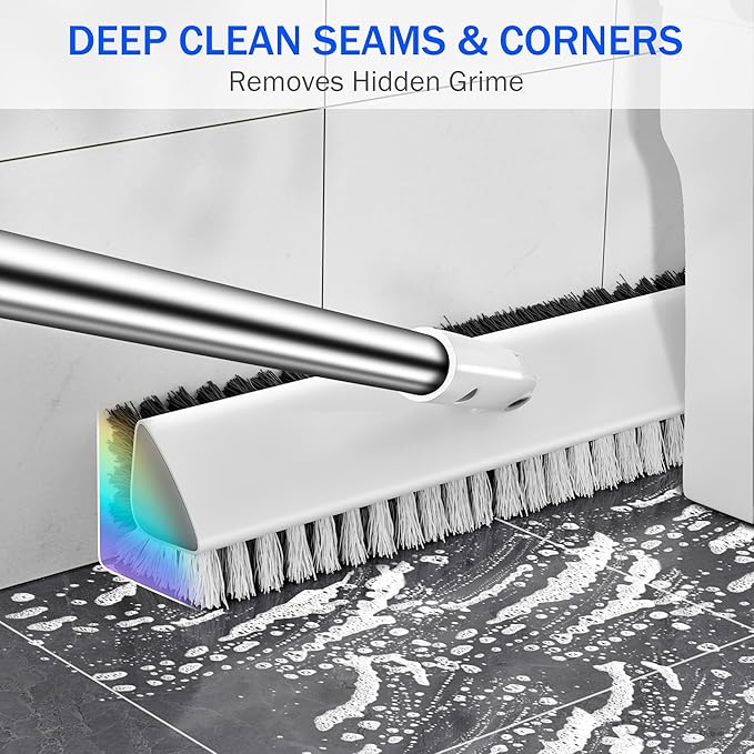 Grout Brush with Long Heavy Duty Handle, 180° Swivel Floor Scrub Brush - Image 3