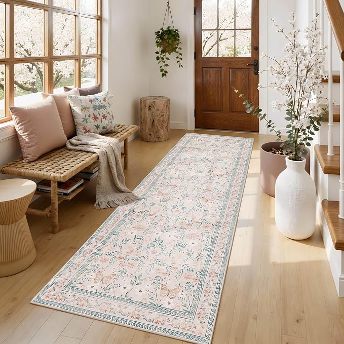 2x6 Floral Runner Rug, Washable Runners - Image 2