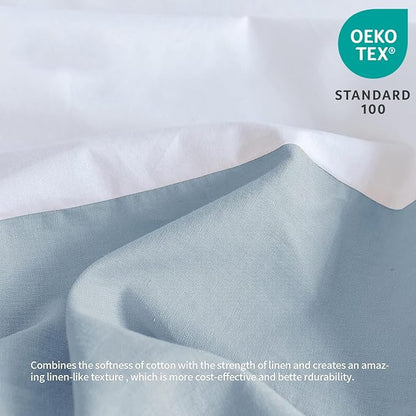 BISELINA French Linen Bed Skirt with Pleated Corner 14-Inch Tailored Drop Natural Flax Cotton Blend Basic Dust Ruffle Soft Cozy Farmhouse Bedding (14" King, Basic Dusty Blue)