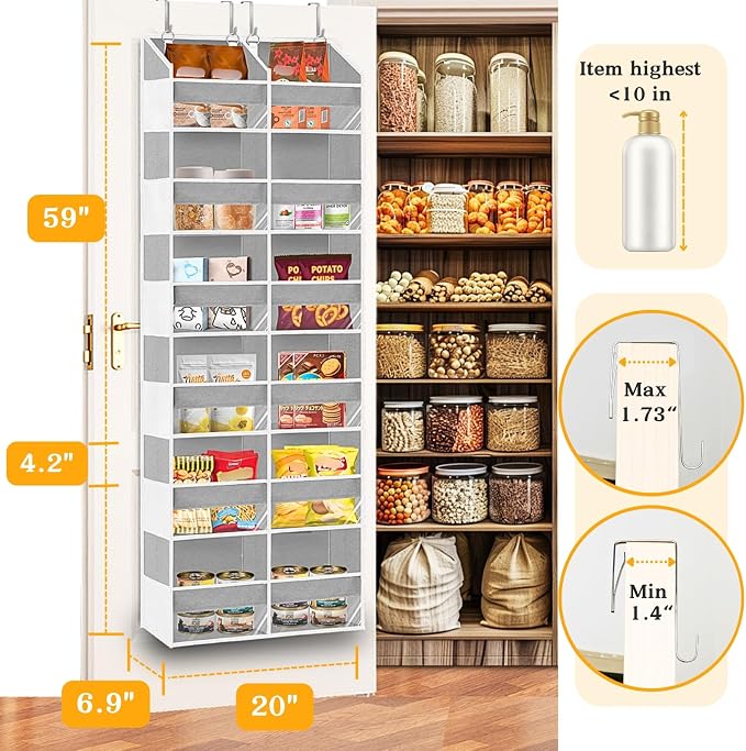 Over The Door Organizer 6 Tiers, Extra Large Behind Door Storage of 12 - Image 3