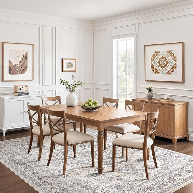 9x12 Area Rug Living Room: Washable Boho Large Neutral Vintage Soft Rugs Stain Resistant Farmhouse Non Slip Indoor Floor Carpet for Bedroom Nursery Kids Playroom Office Dining Room Home- Ivory Gray