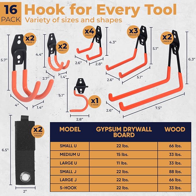 16 Pack Steel Heavy Duty Garage Hooks Storage Hooks - Image 2