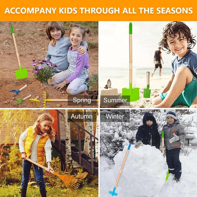 8PCS Kids Gardening Tools, Kids Rake and Shovel Set, Toddler Outdoor Yard Tools - Image 5