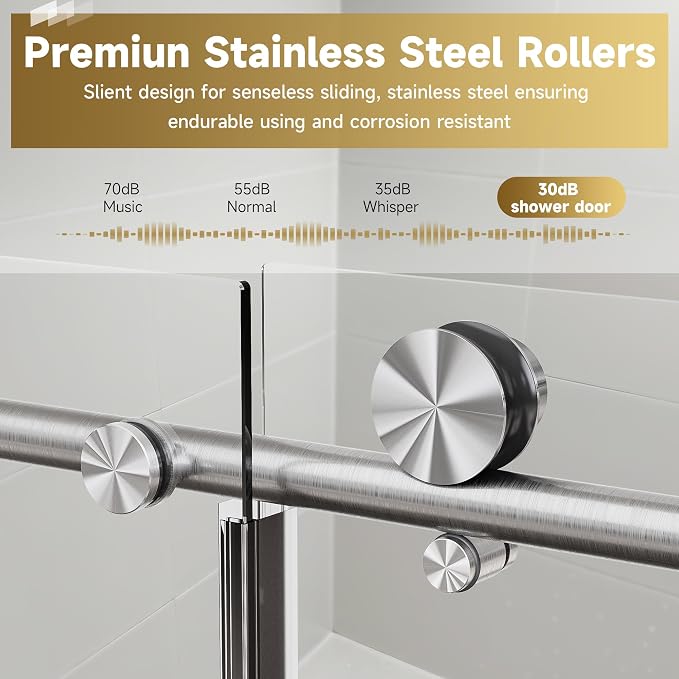 Frameless Sliding Shower Door 72” W x 76” H, 3/8” Tempered Glass, Single Bypass - Image 4