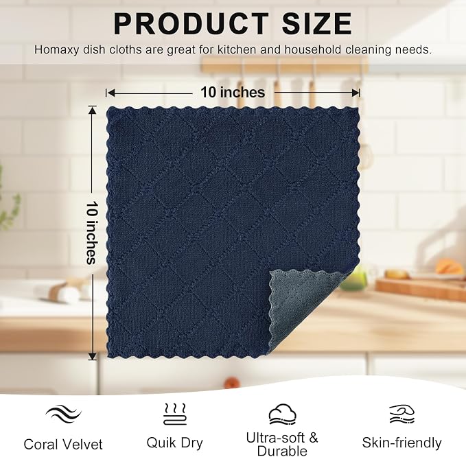 Homaxy 12 Pack Kitchen Cloths Dish Towels, Super Soft and Absorbent Dish Cloths - Image 5