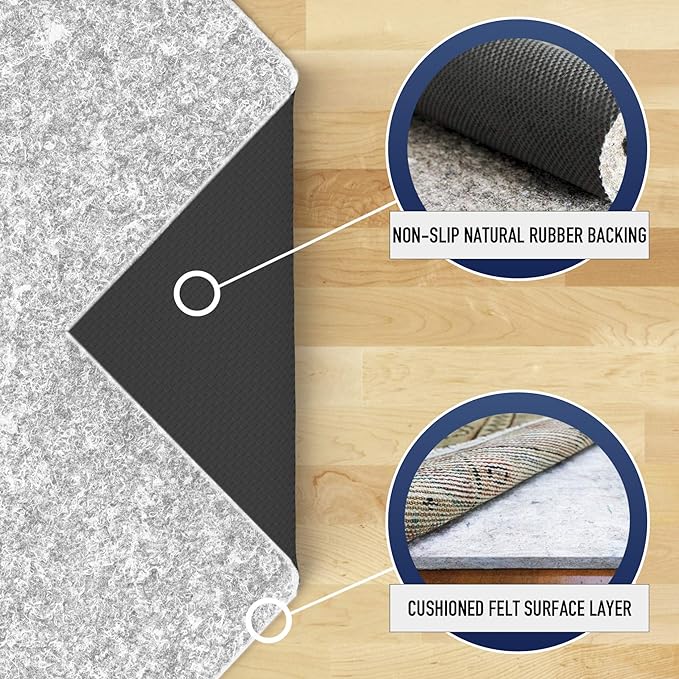 RUGPADUSA - Dual Surface - 9' Round - 1/4" Thick - Felt + Rubber - Non-Slip - Image 3
