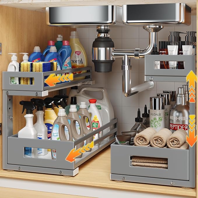 2-Pack 17"Deep Under Sink Organizer And Storage, 2-Tier L-Shaped Pull Out by UnderSinkOrganizer