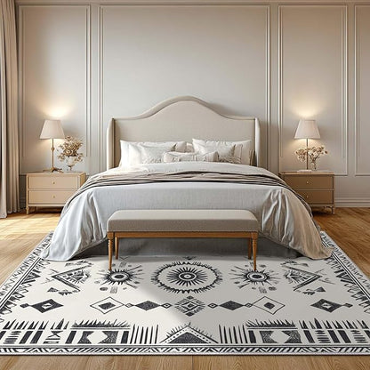 5x7 Western Area Rug Southwestern Tribal Black White Rug Non Slip Low Pile Large Carpet for Home Kitchen Living Room Bedroom Dining Room Office