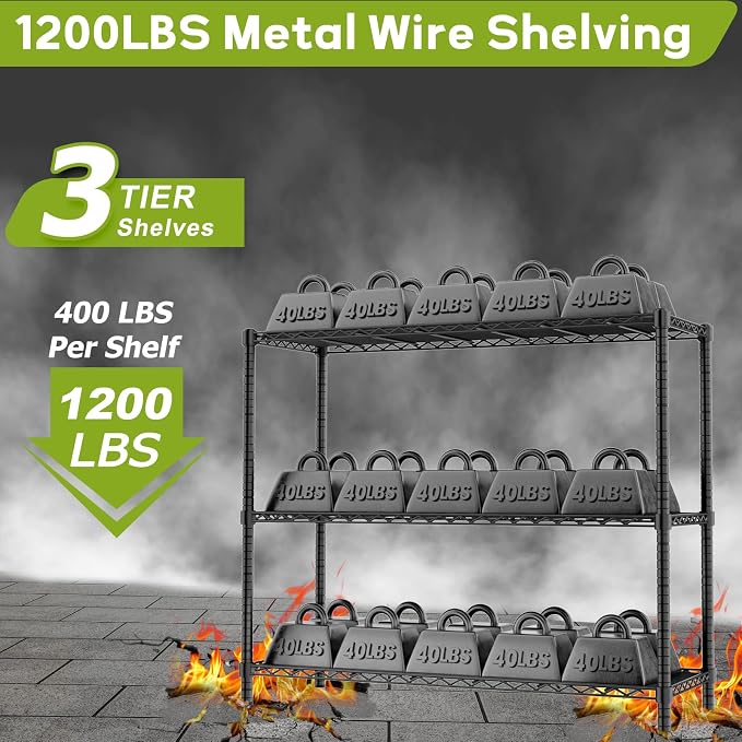 Storage Shelves, 3-Tier Adjustable Metal Industrial Utility Shelf Rack - Image 4