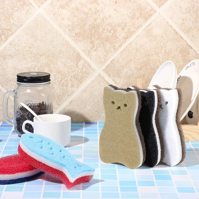 8 Pieces Kitchen Scrub Sponges Cat Fish Cleaning Sponge Dishwashing Scrubber - Image 7