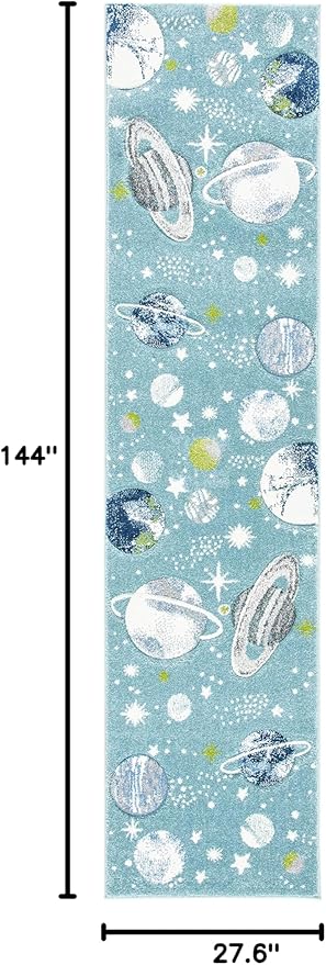 SAFAVIEH Carousel Kids Collection Runner Rug - 2'3" x 12', Teal & Ivory, Non-Shedding & Easy Care, Ideal for High Traffic Areas for Boys & Girls in Playroom, Nursery, Bedroom (CRK103J)