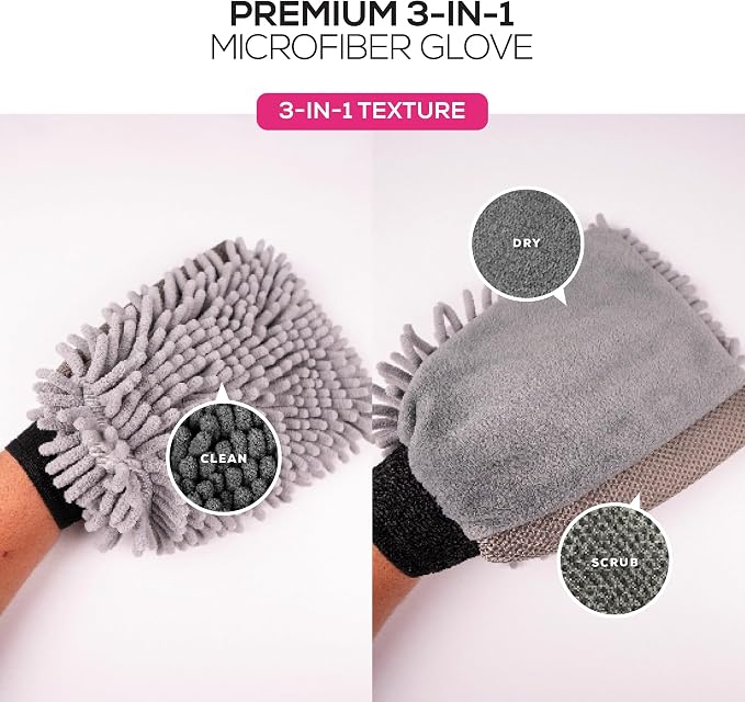 Premium 3-in-1 Car Wash Mitt Scratch Free, Cleaning Mitt, Microfiber Wash Mitts - Image 6