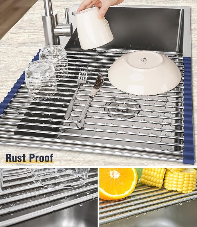 Tomorotec 21" x 15.5" Roll Up Dish Drying Rack Over Sink Drying Rack Sink Cover - Image 2