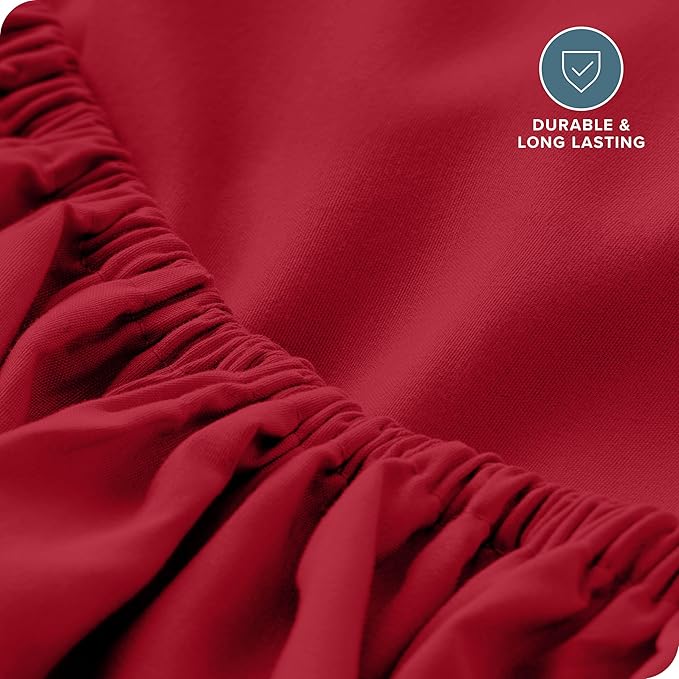 Fitted Bottom Sheet Full Size - Premium 1800 Microfiber - Ultra-Soft Hotel Luxury - Deep Pocket - Durable and Long Lasting - Fitted Sheet (Full, Red)
