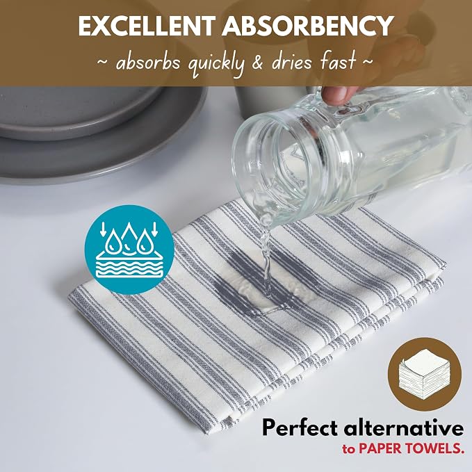 Native Fab 4 Pack Farmhouse Modern Stripe Kitchen Dish Towels Cotton Super - Image 2