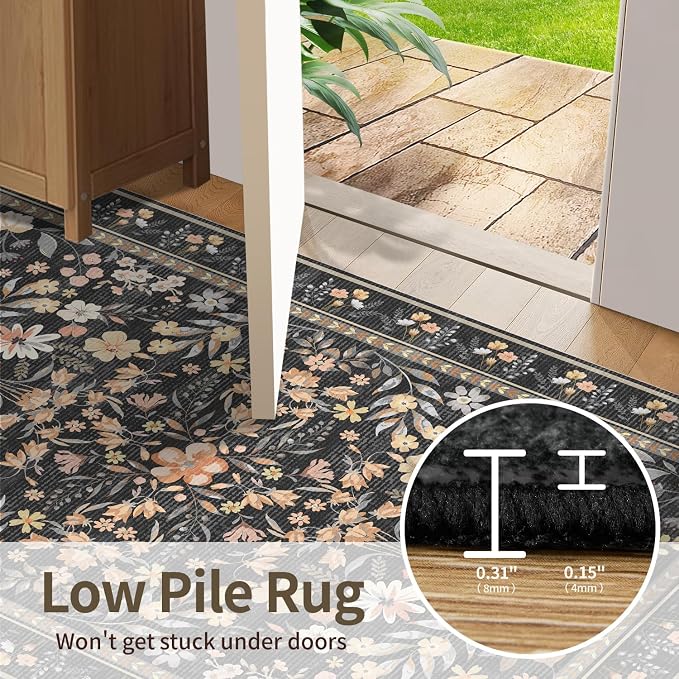 Floral Rug for Living Room Bedroom, 5x7 Washable Rug, Large Non Slip Low Pile - Image 8