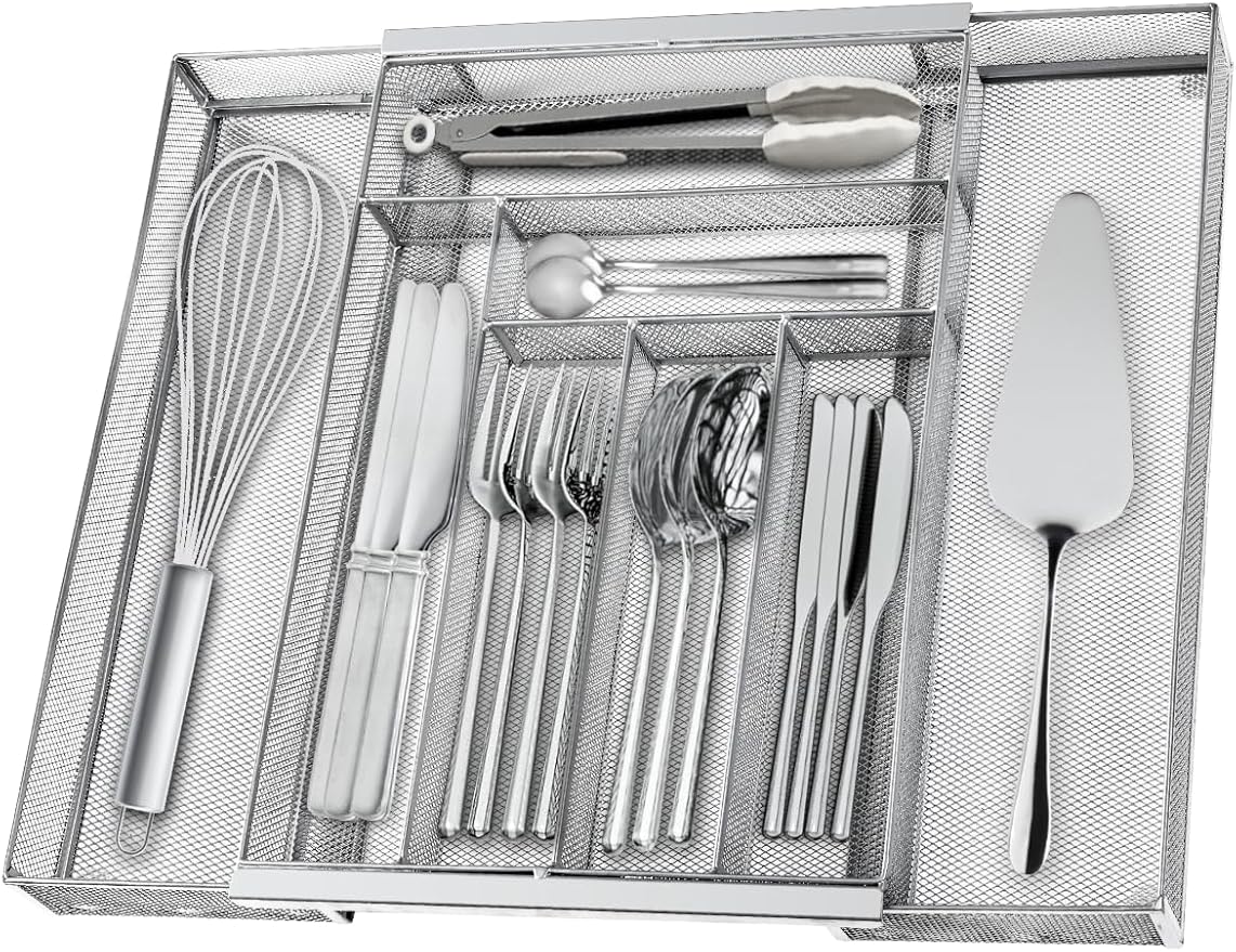 Silverware Organizer Metal Mesh, Large Drawer Organizer, Utensil Cutlery Tray by sedegnhome