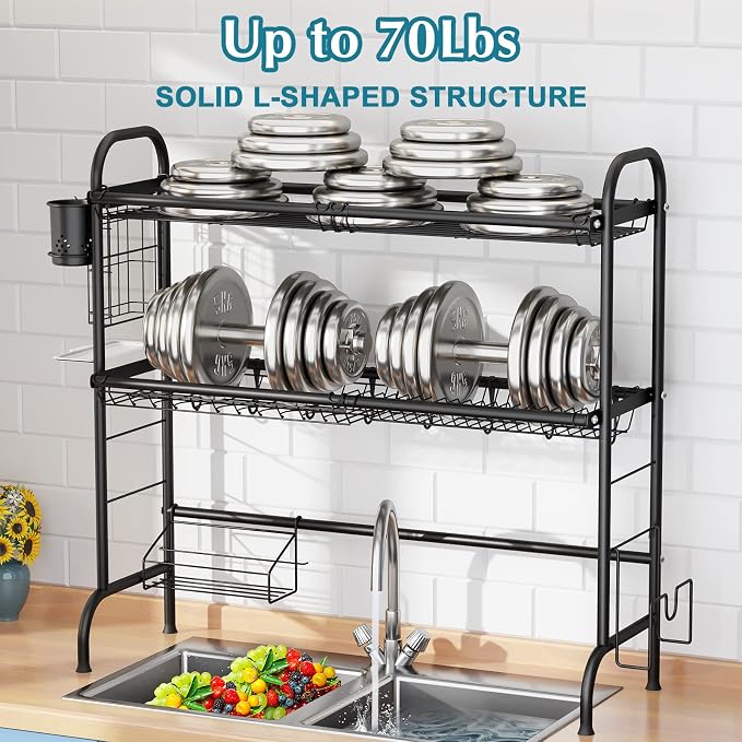 HOWDIA Over The Sink Dish Drying Rack, 3-Tier Stainless Steel Large Over The - Image 4